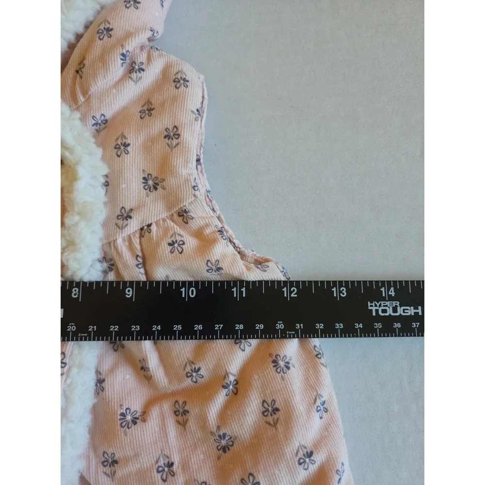 Aspen Kids Pink Floral Corduroy Hooded Vest Girls Sz 24M Sherpa Fleece Bear Ears